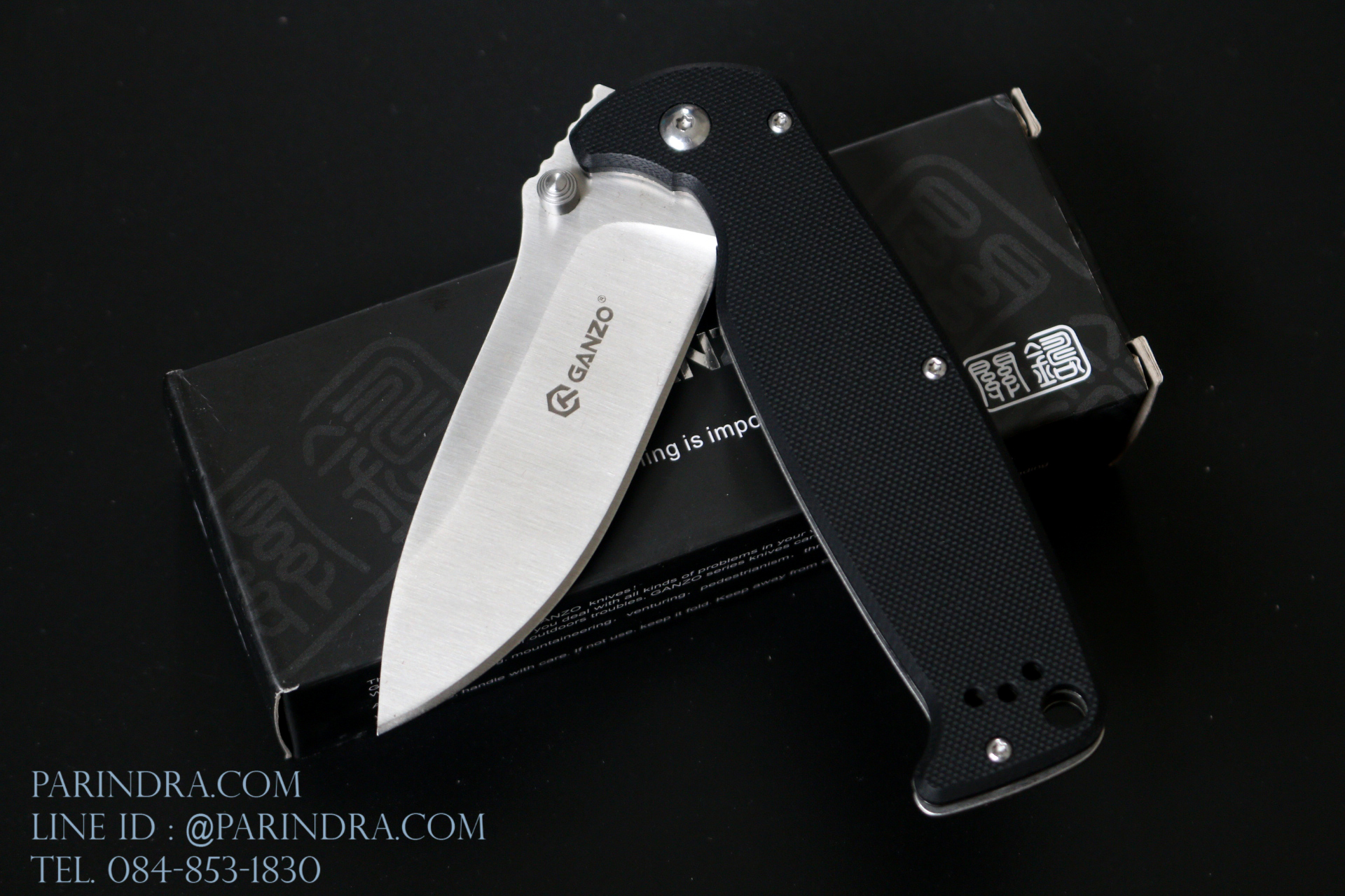 มีดพับ Ganzo กานโซ่ รุ่น G-742-1-BK ด้ามสีดำสนิท และอีกด้านเป็นโลหะ ของแท้ 100%
