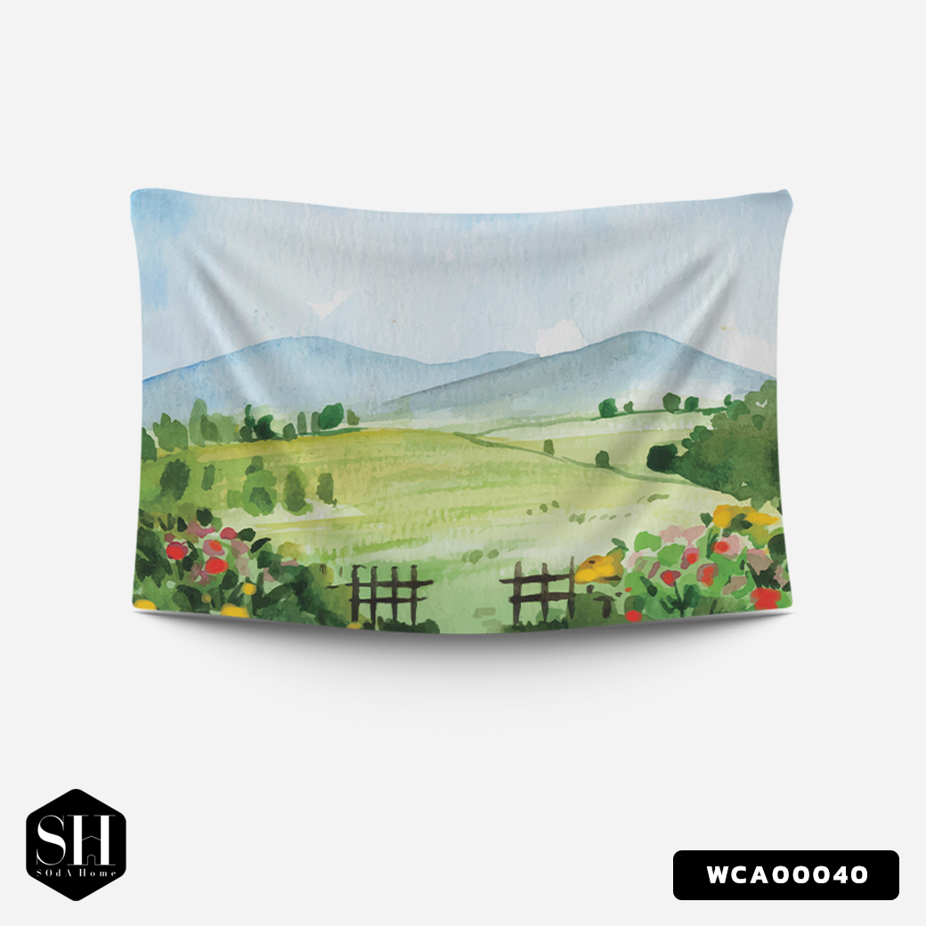 ผ้าติดผนัง ผ้าแขวนผนัง ผ้าตกแต่ง Sky And Field WCA00040 #SOdAhome #SOdAPrintinG #WallCloth