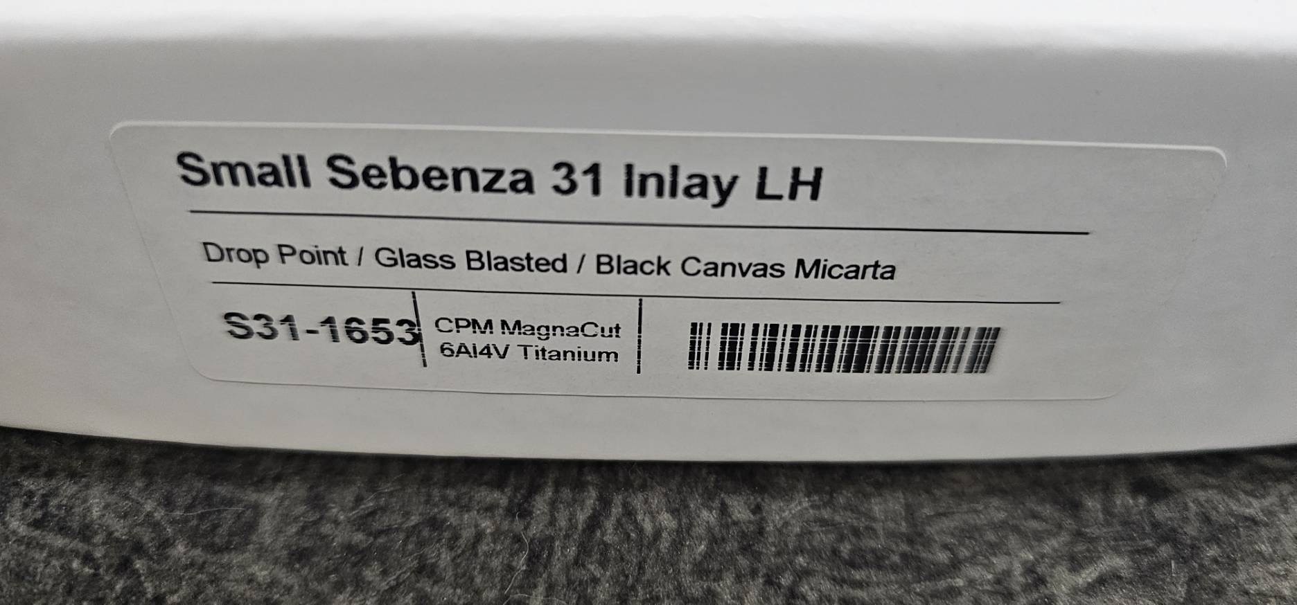 Chris Reeve Small Sebenza 31 lnlay LH Drop Point Black Canvas Glass Blasted Micarta CPM Magnacut(มือซ้าย)