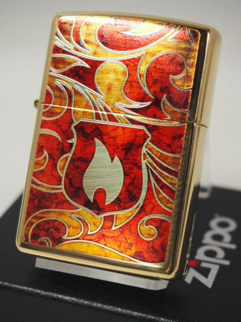 ไฟแช็ค Zippo แท้ โล่เพลิงสีทองอร่าม " Zippo 28975 Flame Fusion, High Polish Brass " แท้นำเข้า 100%