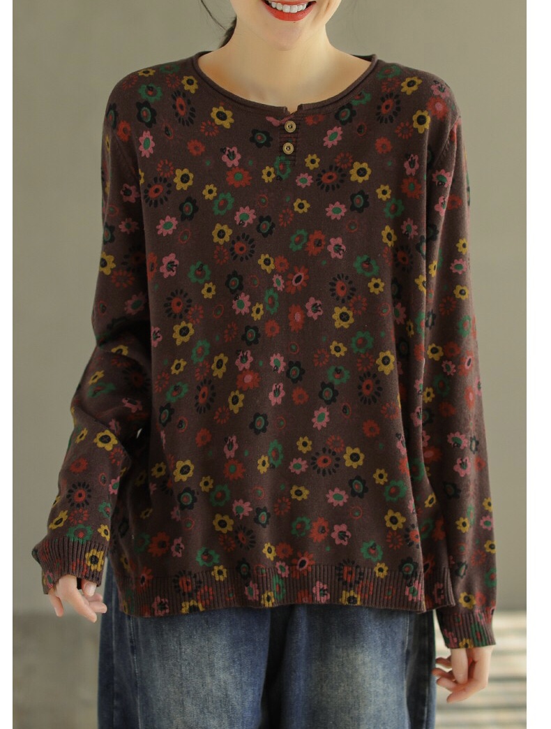 เสื้อยืดไหมพรมลายดอกไม้