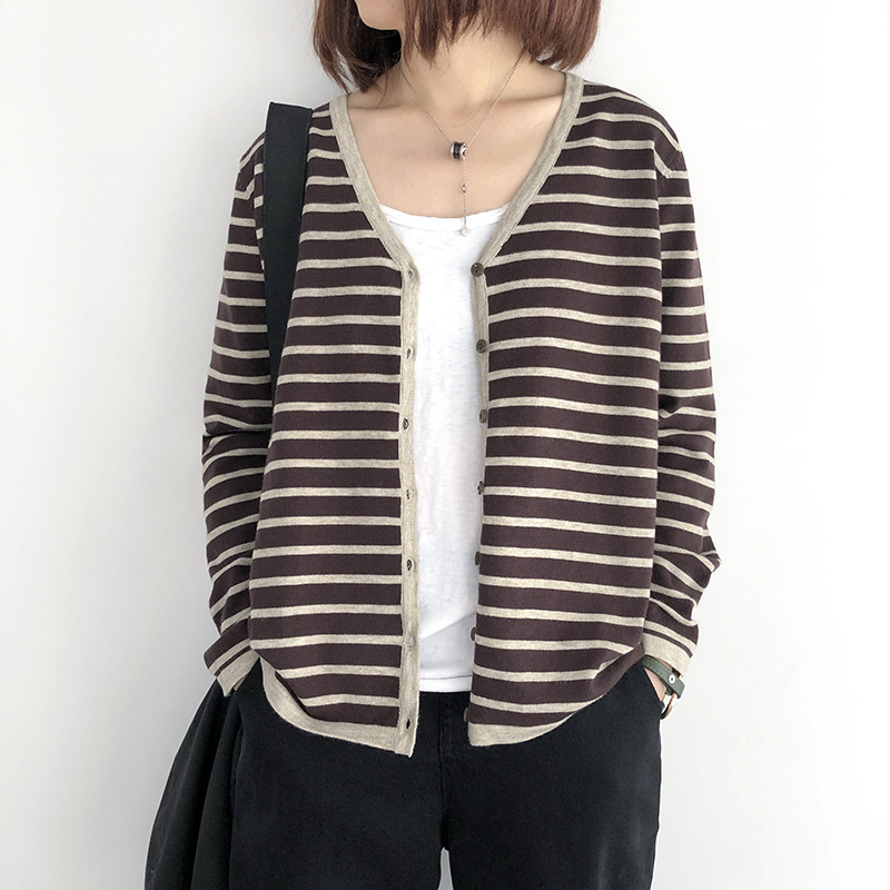 เสื้อคลุมผ้ายืดไหมพรมลายทาง