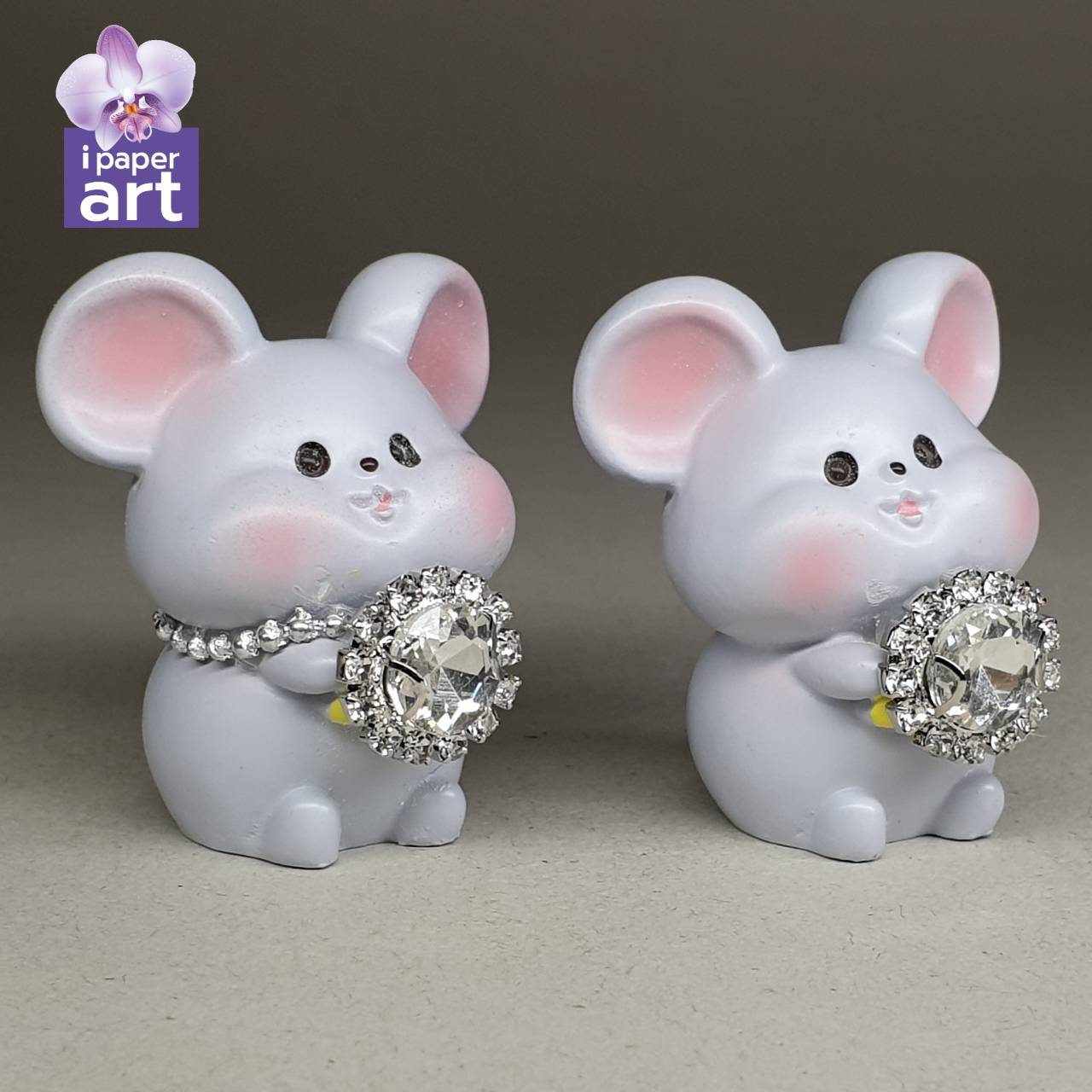 หนูมุสิกะคู่ คริสตัลงานพรีเมี่ยมเงินทอง | บริวารพระพิฆเนศ ถวายเพชรเงินเพชรทอง งานปราณีต