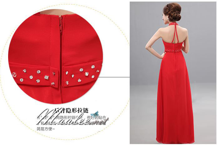 พร้อมเช่า ชุดราตรียาว แบบเกาะอก เพิ่มความเซ็กซี่สไตล์คล้องคอ โชว์หลัง ผ้าชีฟอง แต่งคริสตัลสวยหรู สีครีม