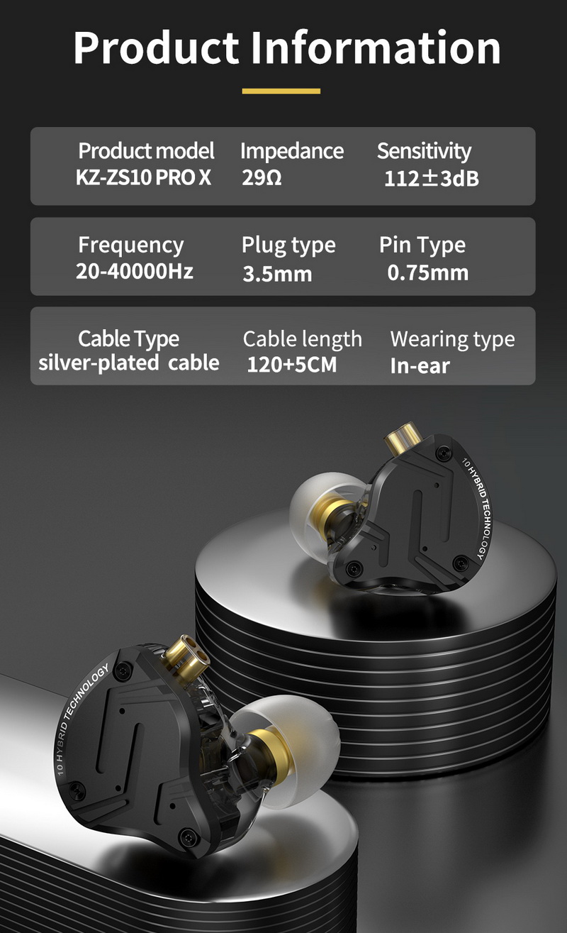KZ ZS10 Pro X หูฟัง 5 ไดรเวอร์ 4BA+1DD ประกันศูนย์ไทย