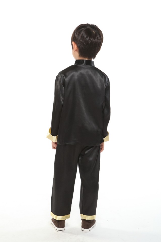 Pre-order ชุดจีนชายเด็ก เสื้อคอจีน ผ้าไหมจีน สีดำปักลายมังกร