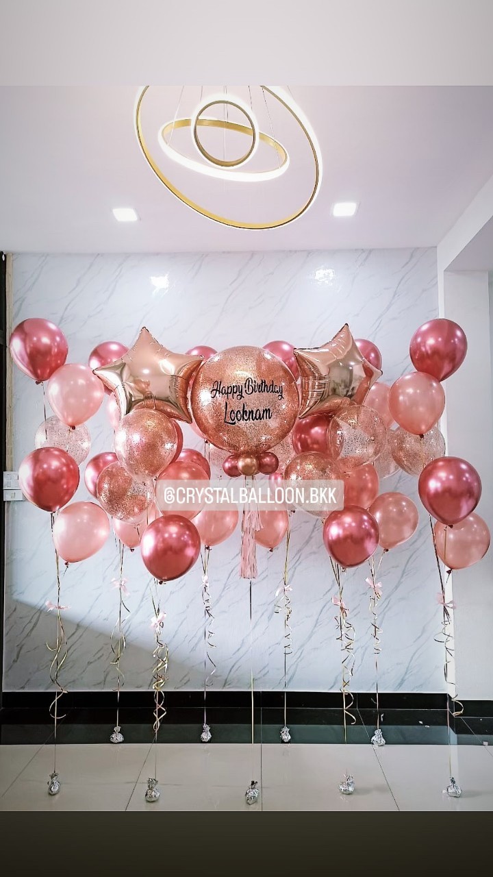 ลูกโป่ง วันเกิด Bubble 24'' Theme โรสโกลด์ พร้อมตกเเต่ง ช่อลูกโป่ง 5 ลูก 6 ช่อ,ฟอยล์ดาว 24" 2 ช่อ สามารถเปลี่ยนสีลูกโป่ง/เปลี่ยนฟอยล์ตกแต่ง/เปลี่ยนข้อความได้