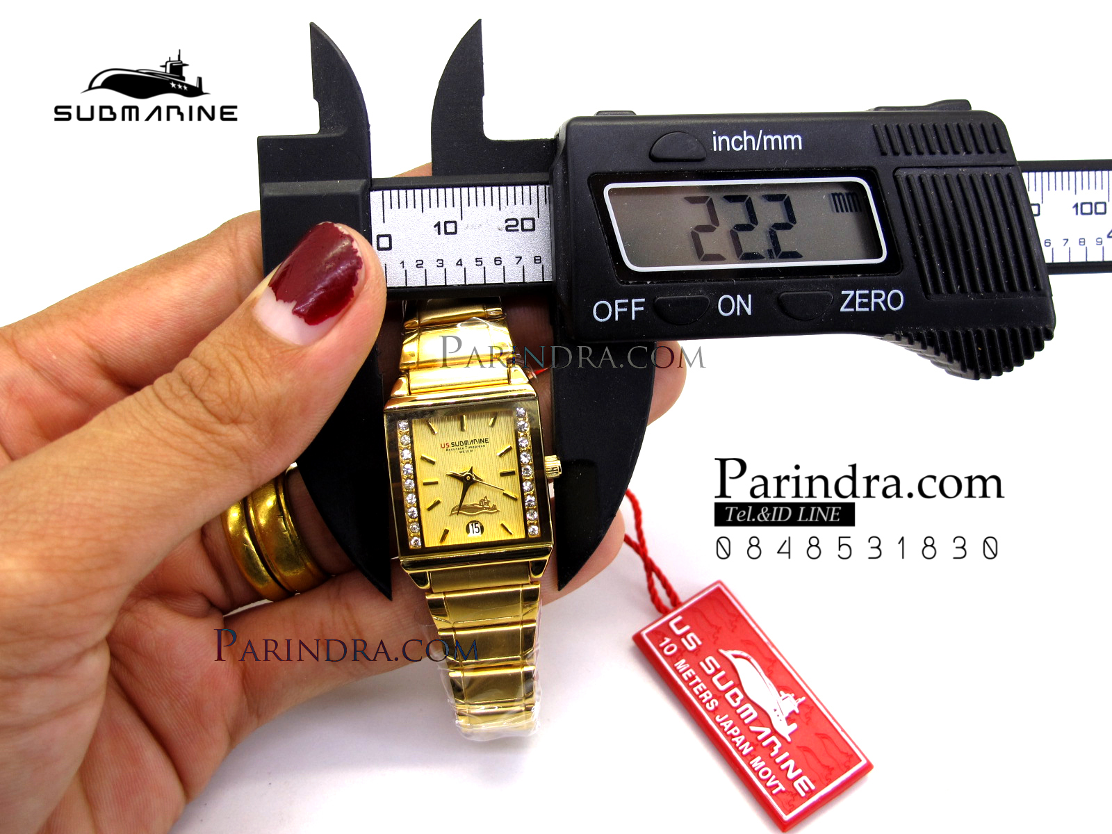 นาฬิกา U.S. submarine รุ่น SUB1012L สายสแตนเลสสีทองหน้าทองขอบเพชร เรือนเล็ก