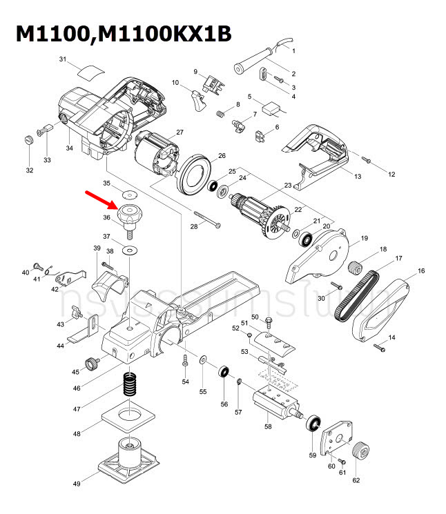 ลูกบิดปรับหน้ากบ กบไฟฟ้า Makita Maktec MT111, MT111XK, M1100, M1100KX1B [#36] Pn.271329-3 (แท้) ##