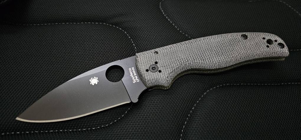 Spyderco Exclusive Gray Shaman with Gray Canvas Micarta Black Blade CPM S45VN Plain Edge