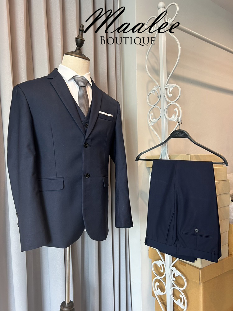 พร้อมเช่า ชุดสูทชาย สีกรมท่า 2 กระดุม พร้อมเสื้อกั๊ก พลัสไซส์