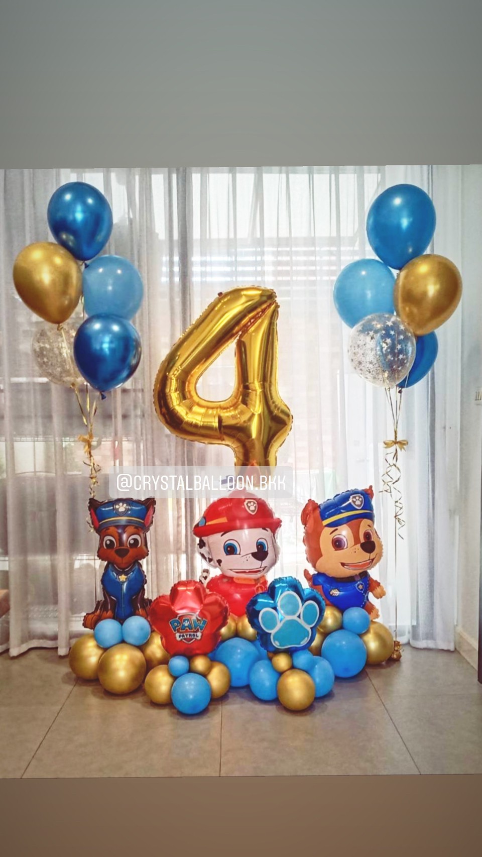 ลูกโป่ง วันเกิดเด็ก Theme Paw Patrol ตั้งฐาน 5 ชิ้น พร้อม ช่อลูกโป่ง ช่อ 5 ลูก 2 ช่อ,ฟอยล์ตัวเลข ขนาด 40" 1 ชิ้น,ลูกโป่งใสลายดาว ใส่กลิตเตอร์ พร้อมตกเเต่ง สามารถเปลี่ยนสีลูกโป่ง/เปลี่ยนข้อความ/เปลี่ยน Theme ได้