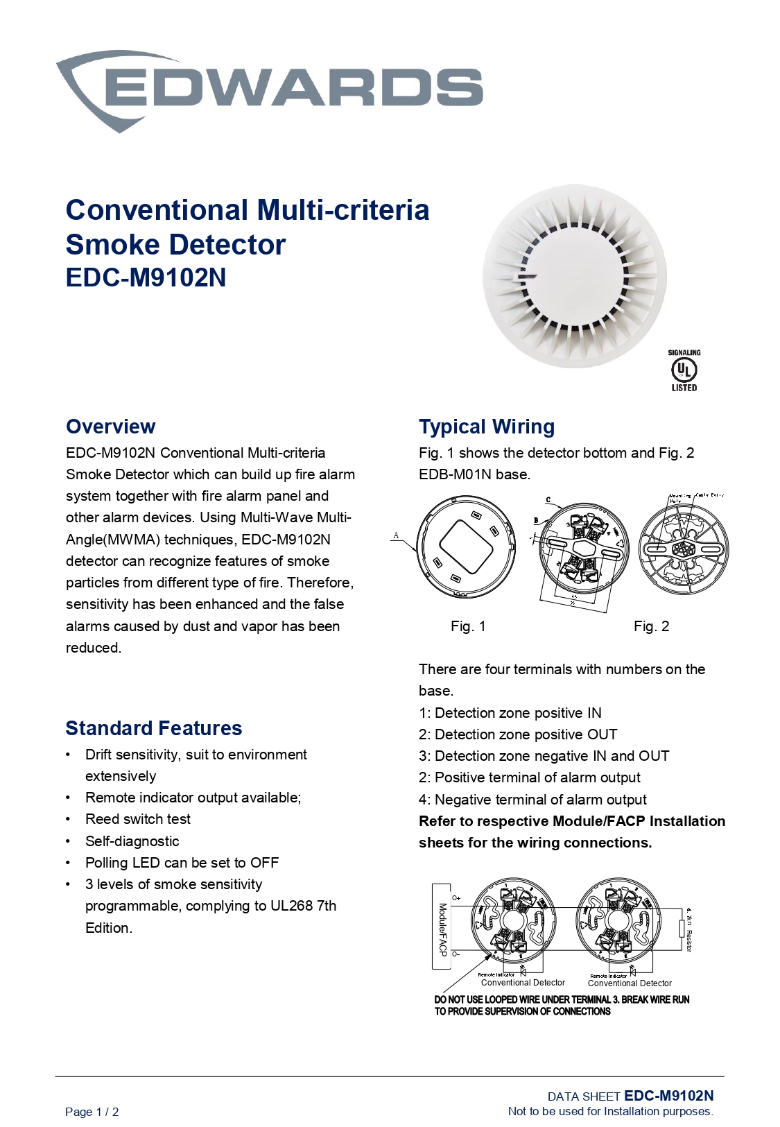 Conventional Multi-criteria Smoke Detector อุปกรณ์ตรวจจับควัน รุ่น EDC-M9102N ยี่ห้อ Edwards