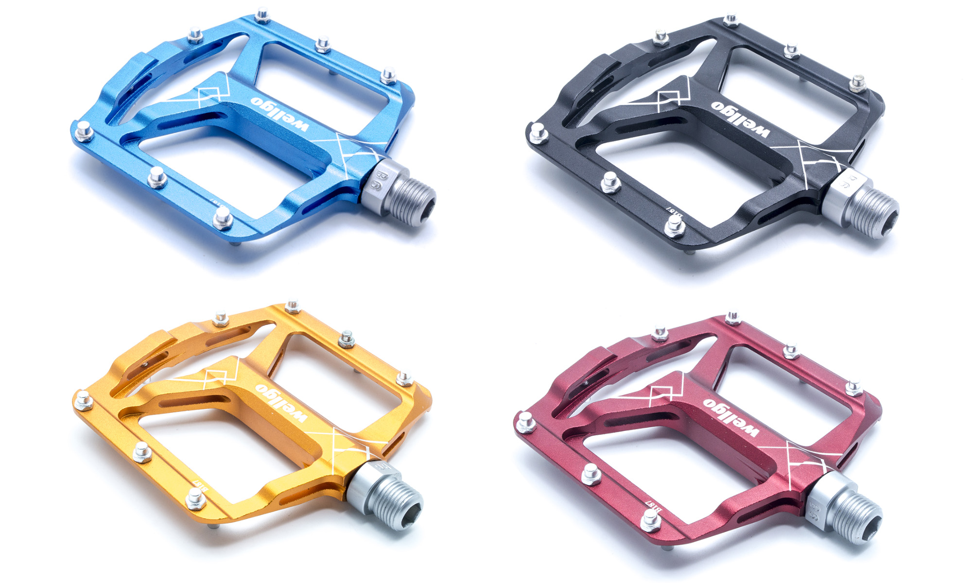 บันไดแบร์ริ่ง WELLGO B187 PEDAL มีสีแดง, สีทอง, สีฟ้า และสีดำ แป้นใหญ่