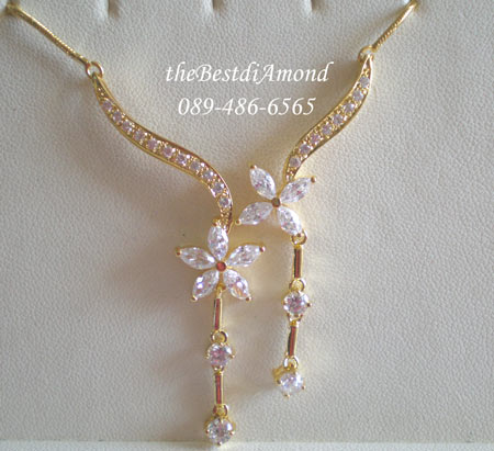 NL003+++สร้อยสังวาลย์ดอกไม้คู่+++หรูหรา สวยมั่กมาก ใส่ออกงานรับรองสวยแน่นอน ดูดีมีดีไซน์