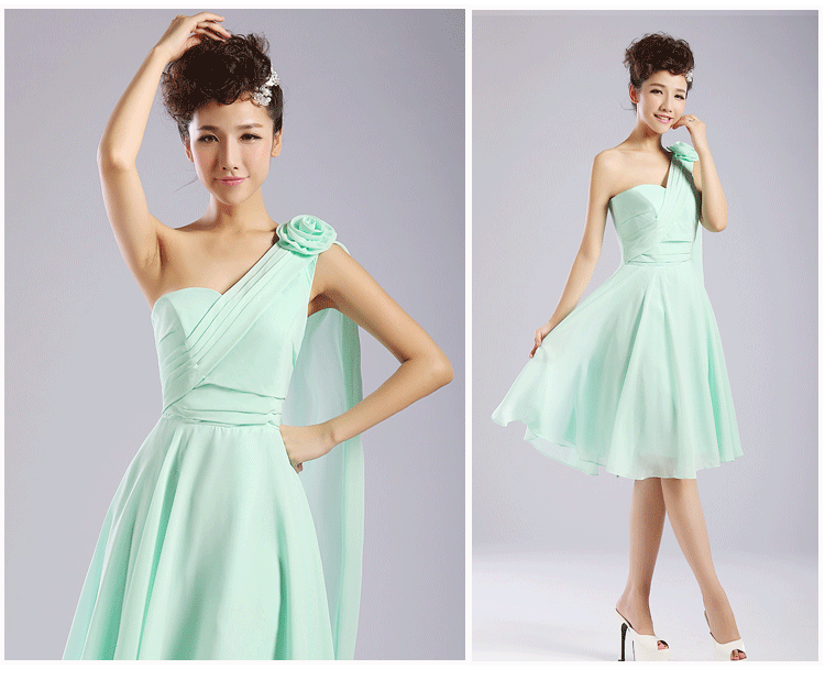 พร้อมส่ง ชุดราตรีสั้น ชุดเพื่อนเจ้าสาว สีเขียวอ่อน Green-001D