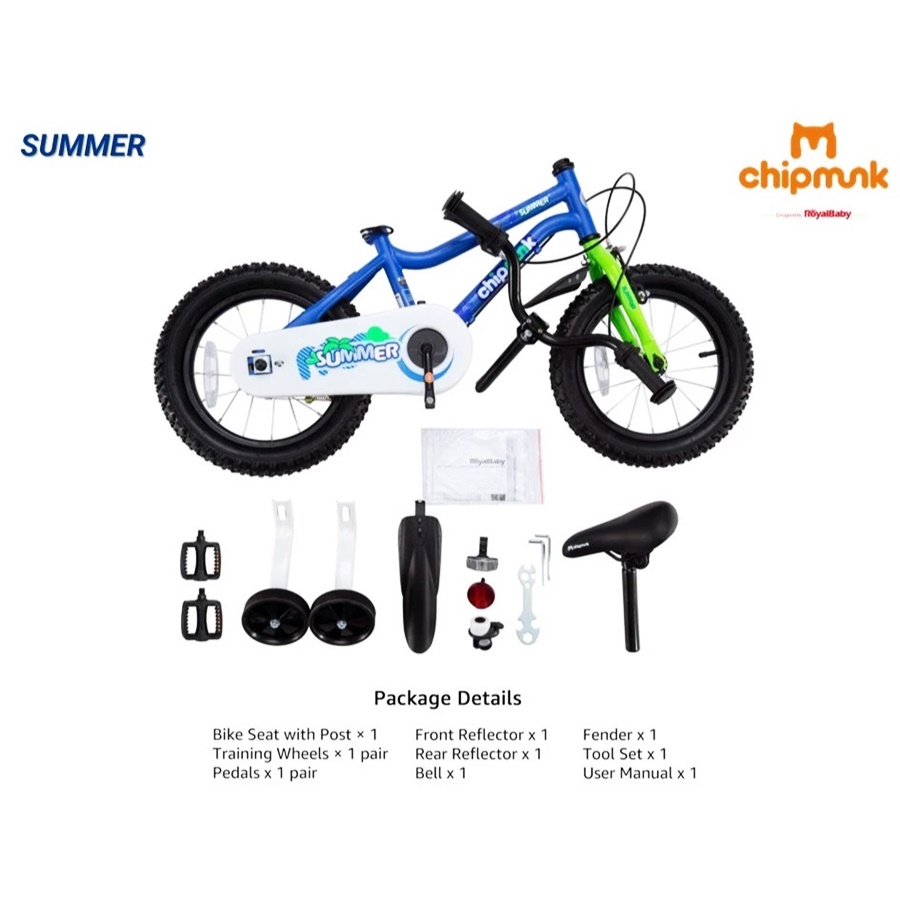 ChipMunk Summer high-quality kids bicycle 12-18" for children 3-9 years.