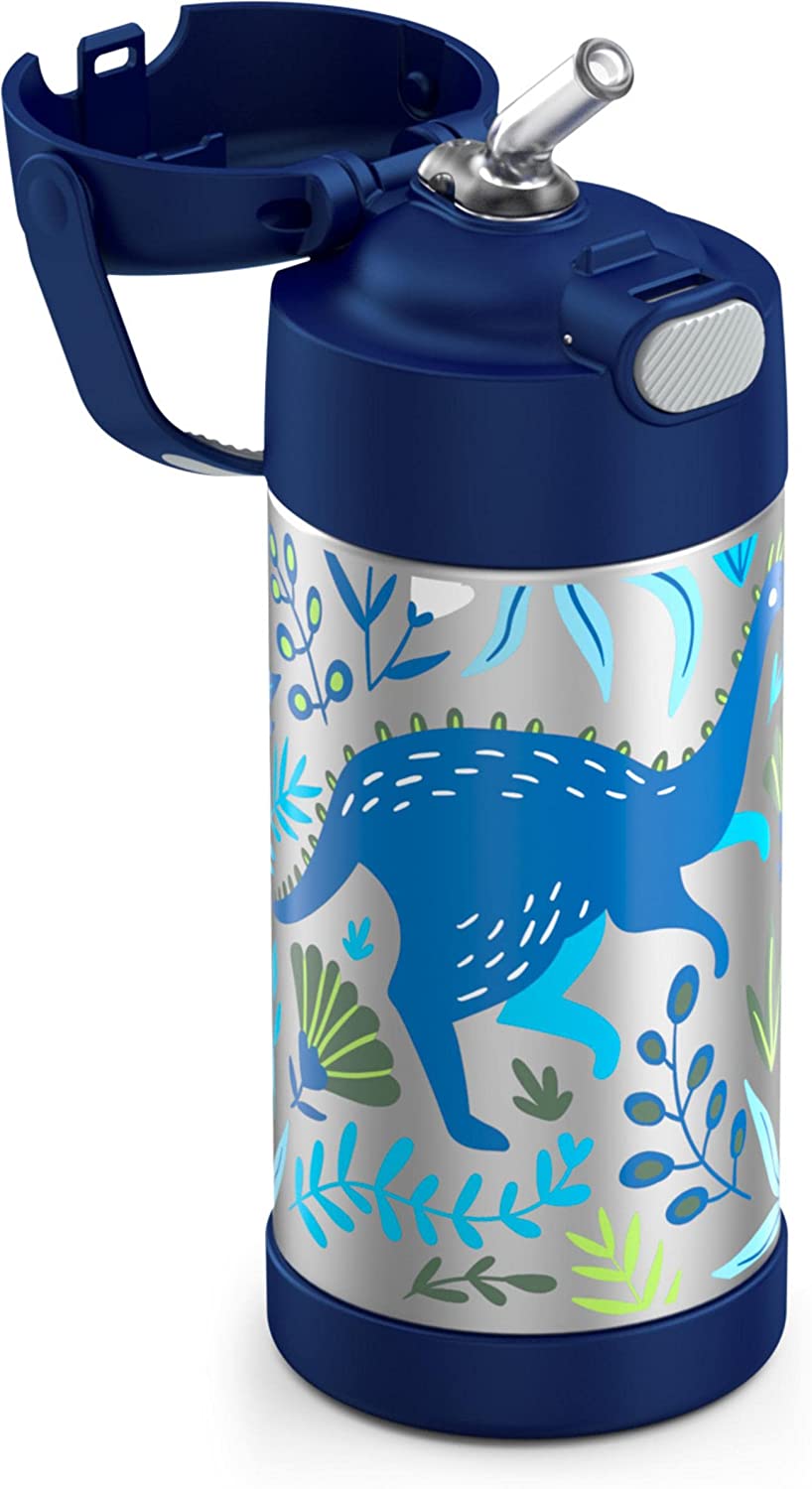 กระติกดูดน้ำแตนเลสหุ้มฉนวนสุญญากาศยี่ห้อ Thermos ของแท้ขนาด 12 ออนซ์ ลาย Dinosaur Kingdom