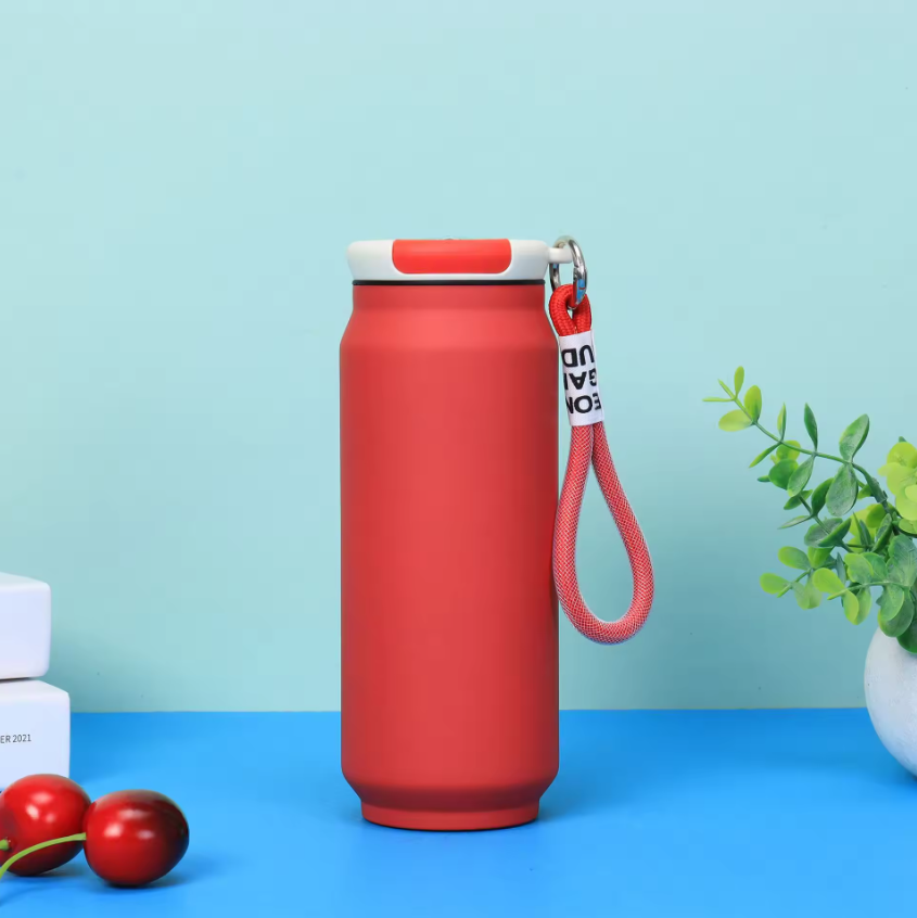 กระบอกสแตนเลส ทรงแคน ฝาหูหิ้วเชือกไนล่อน 500 ml