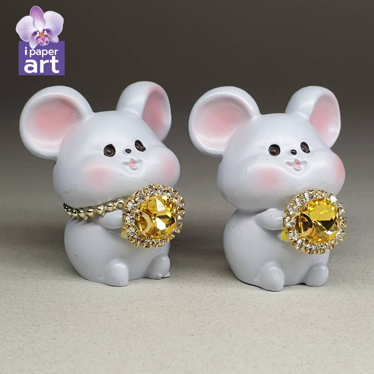 หนูมุสิกะคู่ คริสตัลงานพรีเมี่ยมเงินทอง | บริวารพระพิฆเนศ ถวายเพชรเงินเพชรทอง งานปราณีต