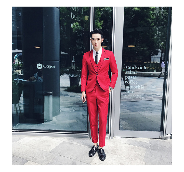 Pre-order ชุดสูทชาย สีแดง เข้ารูป