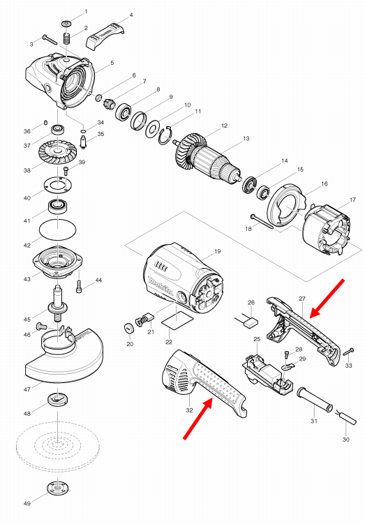 ด้ามจับ หินเจียร Makita มากีต้า GA7020, GA9020 Pn.188059-8 (แท้) ##