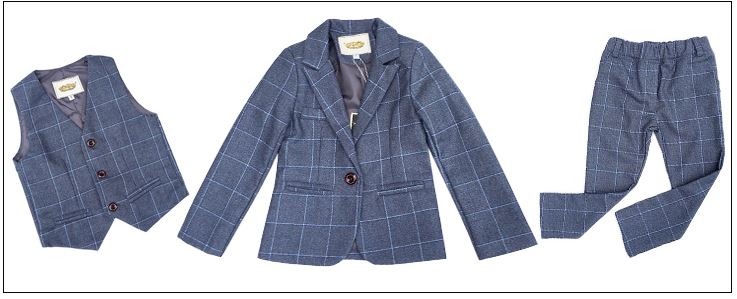 Pre-order ชุดสูทเด็กชาย สีเทาลายตาราง แบบเท่น่ารัก