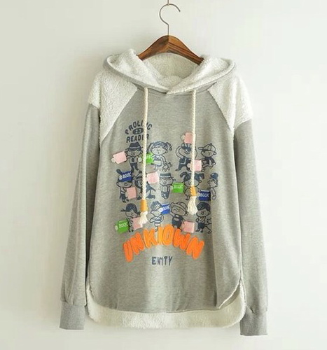 เสื้อยืดกันหนาวปักลายมีฮู๊ด