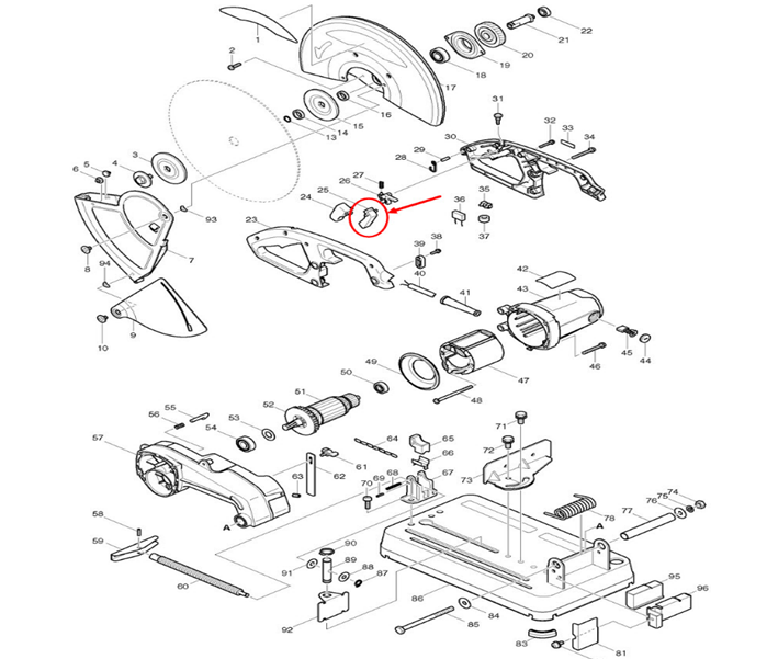 ก้านกดสวิทช์ แท่นตัด Maktec-Makita MT240, MT241, MT243, LW1400, LW1401, M2401 Pn.418141-2 (แท้) #A4