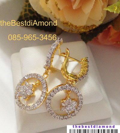 BE824+++ต่างหูระย้า ดอกไม้ กรอบกลม เพชรCZ +++ สวย เริ่ด ไฮโซ แบบจากร้านเพชรเลยค่ะ งานสวย เรียบร้อย ดีไซน์สวยเก๋ หรูหรา ใส่แล้วหน้าเรียวสวย เว่อร์