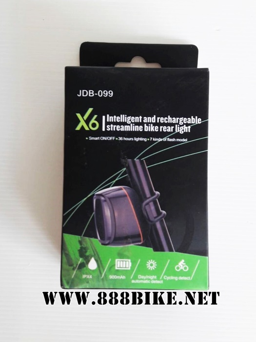 ไฟท้ายจักรยาน X6 Intelligent and rechargeable streamline bike rear,JDB-099 (USB)