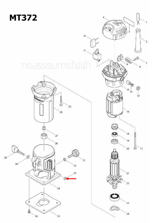 น๊อต M5 Maktec-มาคเทค, Makita-มากีต้า MT372 [#33], 3701, N3701 [#32], 3612BR [#54, 56, 60] Pn.931202-6 (แท้) ##(*)