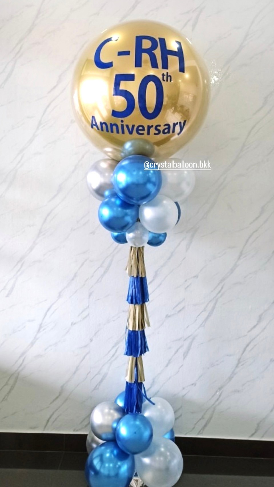 เสาลูกโป่ง ครบรอบ ลูกโป่งยาง ขนาด 36" สีทอง 1 เสา พร้อมตกแต่ง สามารถเปลี่ยนสีลูกโป่ง/เปลี่ยนข้อความได้