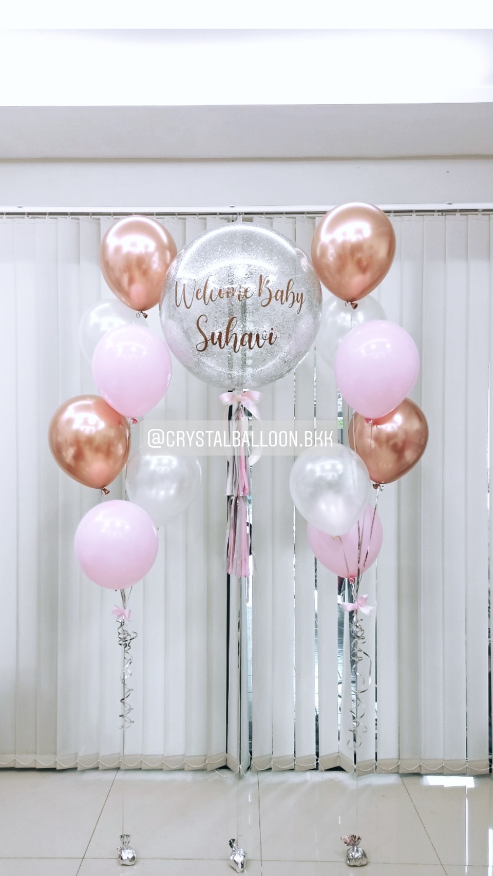 ลูกโป่ง Welcome Baby Bubble ขนาด 24" พร้อมตกแต่ง ช่อลูกโป่ง 6 ลูก 2 ช่อ สามารถเปลี่ยนสีลูกโป่ง/เปลี่ยนข้อความ/เปลี่ยนขนาดได้