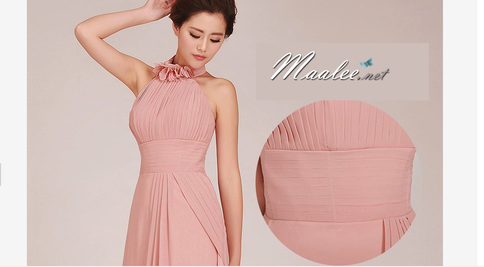 พร้อมส่ง ชุดราตรียาว สีชมพู Nude ชุดเพื่อนเจ้าสาว Nude-002D