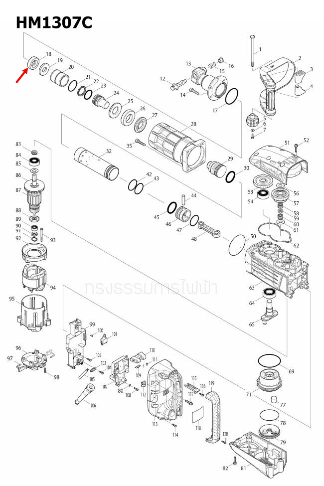 URETHAN RING สกัดไฟฟ้า Makita มากีต้า HM1307C [#18] Pn.262150-1 (แท้) ##