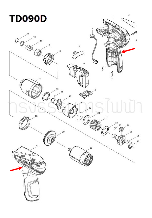 เสื้อฟิลคอยล์ สว่านไขควงกระแทกไร้สาย Makita มากีต้า TD090, TD090D, TD090DW [#1, #31] Pn.188497-4 (แท้) ##