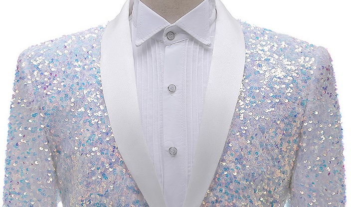 Pre-order เสื้อสูทชาย สูทแฟชั่น สูทกลิตเตอร์ สีขาว