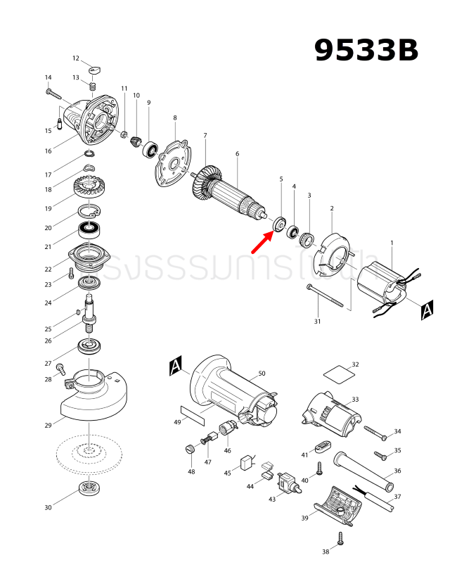 INSULATION WASHER หินเจียรไฟฟ้า Makita MT190, MT370, MT372, MT814, MT958, HR2475, HP1630, GA4030, GA4031, 4350CT, 9500NB, 9533B, 9553NB, 9556NB, HN, HP Pn.681636-0(แท้)