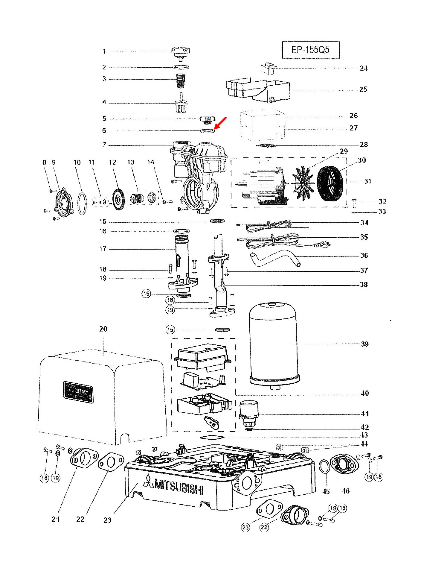 #A3 โอริง (พี 20) ปั้มน้ำ มิตซู WP-85, WP-105, WP-155, EP-155 (รหัสต่อท้าย Q3, Q5, QS) Pn.H00501B00 (แท้)