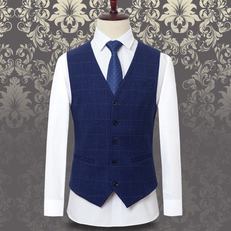 Pre-order ชุดสูทชาย พลัสไซส์ ลายตารางสีกรมท่า