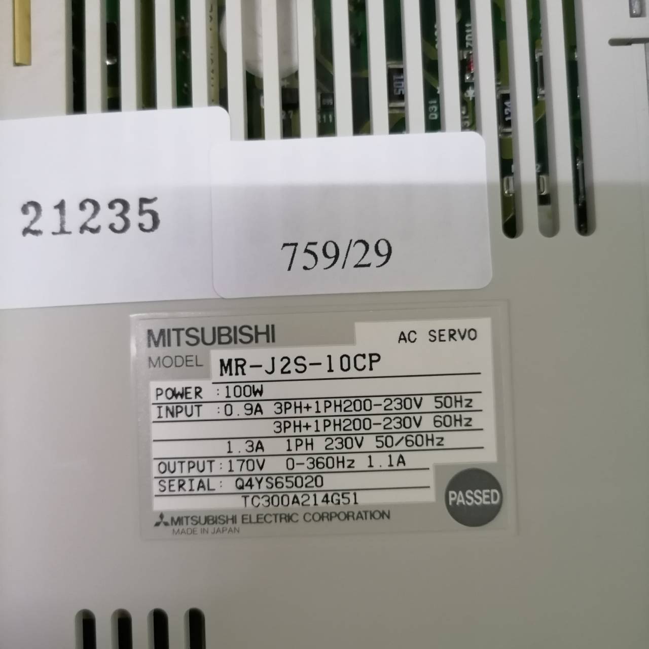 SERVO DRIVE " MITSUBISHI " รุ่น MR-J2S-10CP