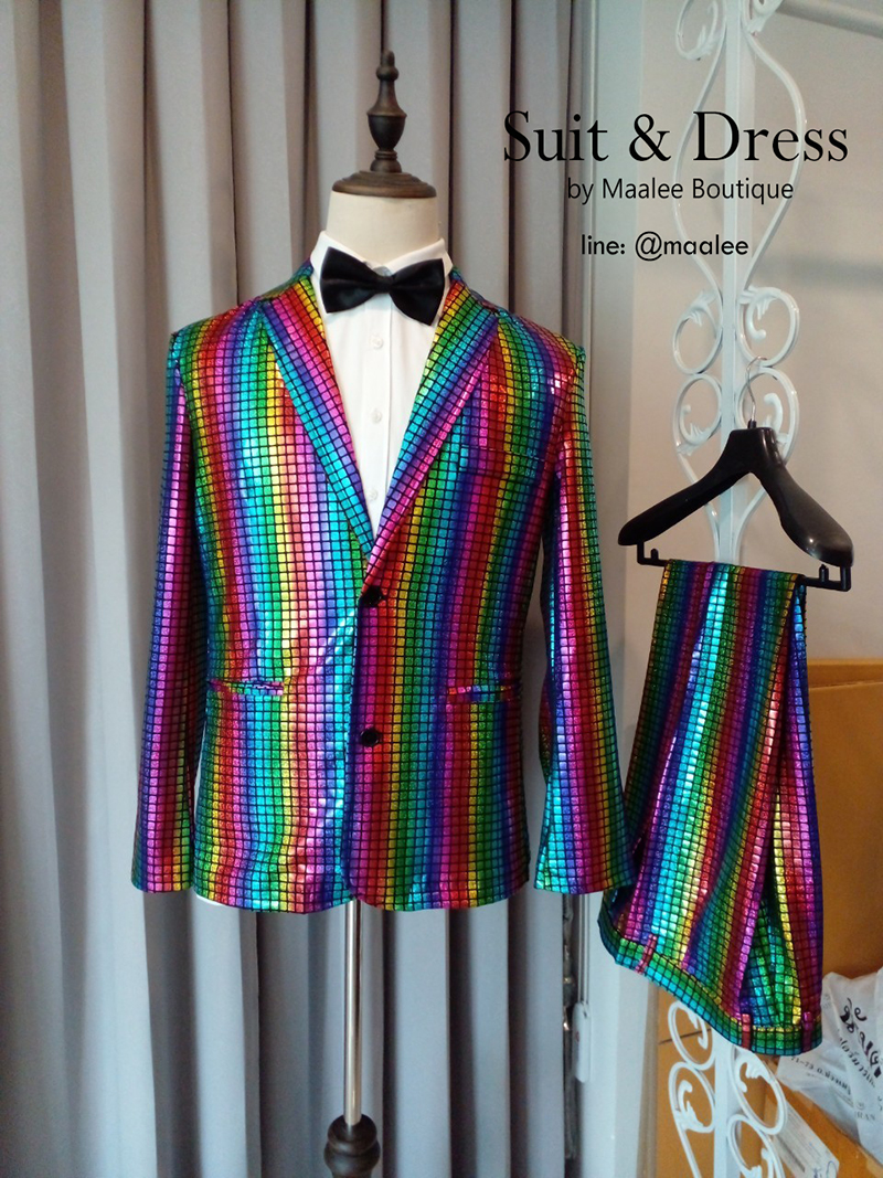 พร้อมเช่า ชุดสูทชาย สีรุ้ง แนวดิสโก้ แฟนซี Disco