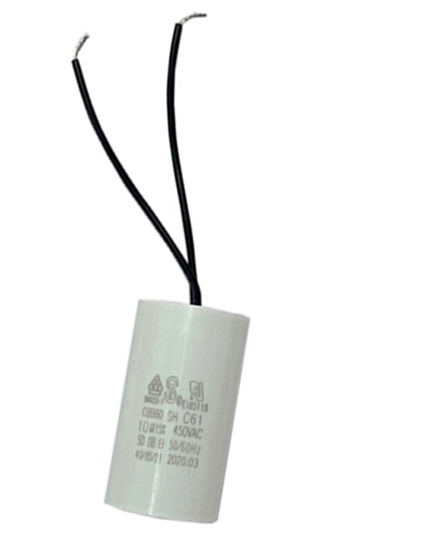 ฟิล์มคาปาซิเตอร์ CBB60 10uF 450Vac แบบมีสาย ใช้งานสำหรับ พัดลม , มอเตอร์ไฟฟ้า , ปั๊มน้ำ (Motor Run Capacitor)