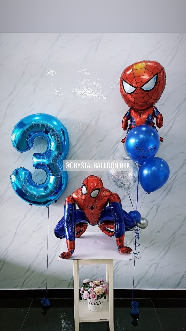 ลูกโป่ง วันเกิดเด็ก Theme Spider Man 4D พร้อม ช่อลูกโป่ง Spider Man ช่อ 5 ลูก 1 ช่อ,ฟอยล์ตัวเลข ขนาด 40" 1 ชิ้น พร้อมตกเเต่ง สามารถเปลี่ยนสีลูกโป่ง/เปลี่ยนสี-ฟอยล์ตัวเลข/เปลี่ยนฟอยล์ตกแต่งได้