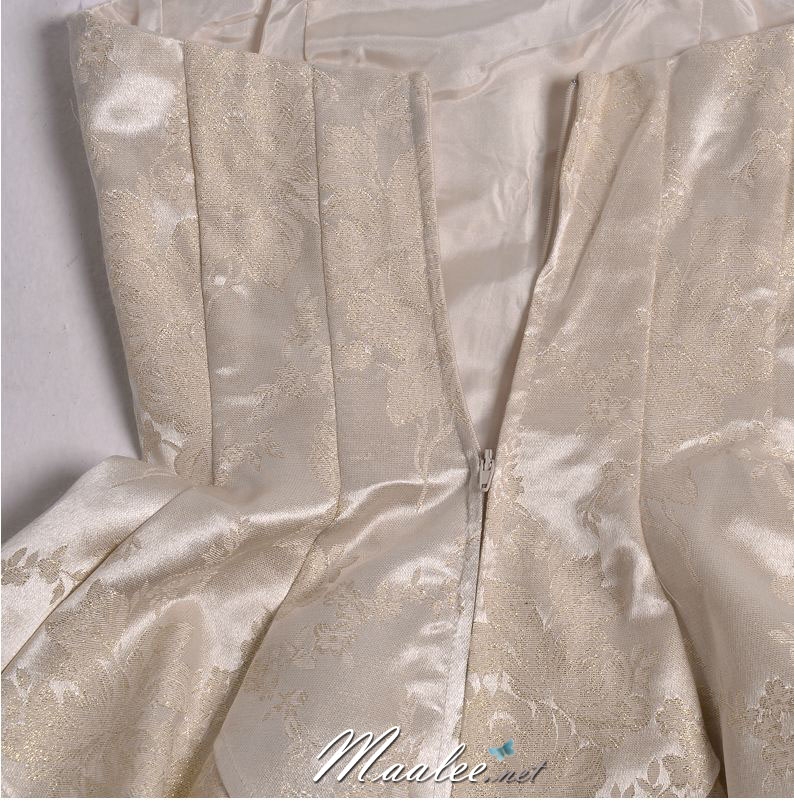 พร้อมส่ง ชุดราตรีสั้น เกาะอก สีครีมงาช้าง กระโปรงแต่งจีบทรงA สวยหรู