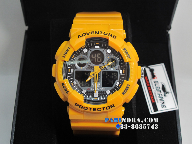 นาฬิกา US submarine Adventure Protector รุ่น TP3129M สีเหลืองมะม่วงสุกหน้าปัดดำพื้นหลังดำ