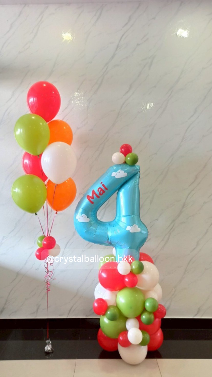 ลูกโป่ง วันเกิดเด็ก ฟอยล์ตัวเลข ขนาด 40" ตั้งฐาน 1 ชิ้น สีฟ้า , ลูกโป่งช่อ 7 ลูก 1 ช่อ , พร้อมตกแต่ง สามารถเปลี่ยนสีลูกโป่ง/เปลี่ยนสี-ฟอยล์ตัวเลข/เปลี่ยนสี-ฟอยล์ตกแต่งได้