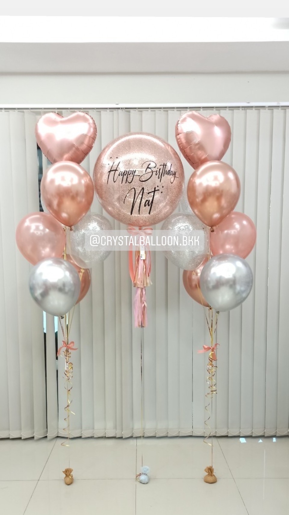 ลูกโป่ง วันเกิด Bubble ขนาด 24" Theme สีโรสโกล-เงิน พร้อม ช่อลูกโป่งฟอยล์หัวใจ ขนาด 18" 2 ช่อ,ลูกโป่งใส ใส่กลิตเตอร์ พร้อมตกเเต่ง สามารถเปลี่ยนสีลูกโป่ง/เปลี่ยนข้อความ/เปลี่ยนขนาดได้
