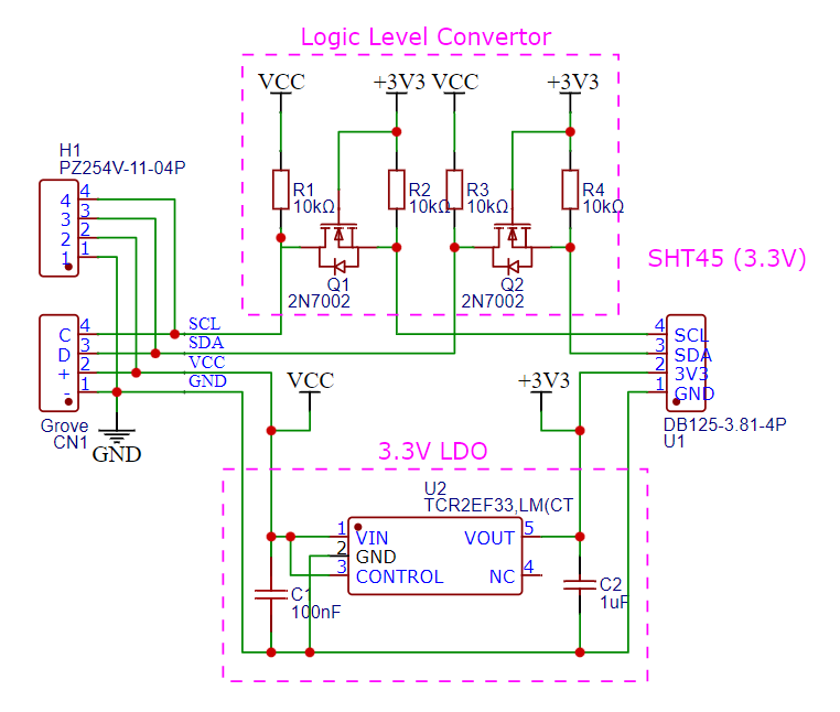 โมดูลแปลงขา SHT45 พร้อม Logic Level Convertor